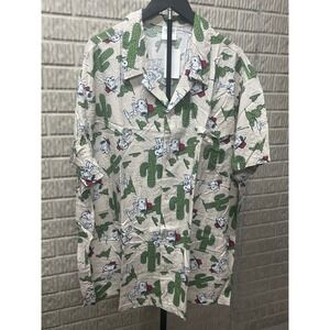 Peanuts Snoopy Cactus Print Button Down Shirt Mens 3XL Rayon Short Sleeve New
